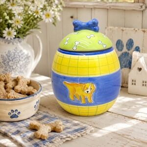 Rare 90's Y2K Find Vintage Hausenware Dog Treat Jar Hand Painted Ceramic